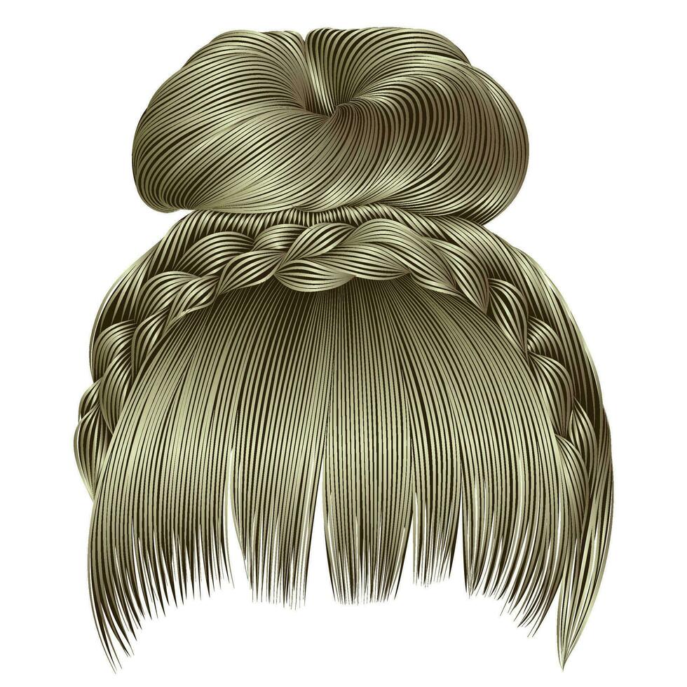 bun with plait and fringe blond colors vector