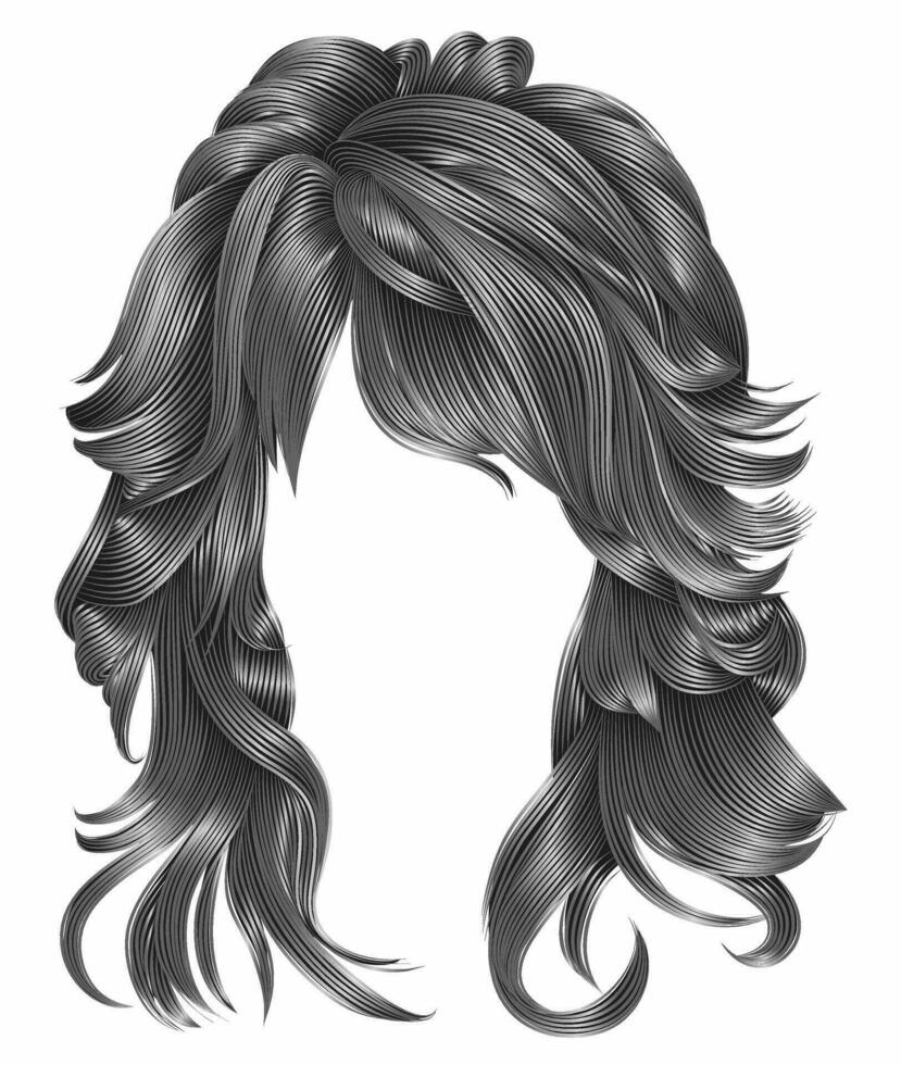 de moda mujer largo pelos gris colores .belleza Moda . realista 3d vector