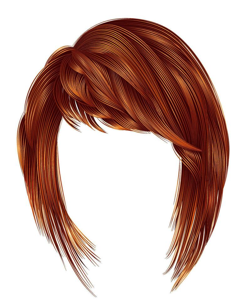 trendy  woman  hairs kare with fringe  .Red ginger redhead ginger colors .medium length . beauty style . realistic  3d . vector