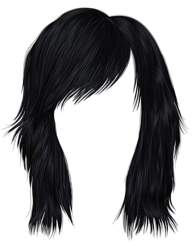 trendy  woman  hairs brunette black  color . medium length . beauty style . realistic  3d . vector