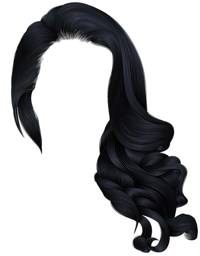mujer de moda largo Rizado pelos peluca morena negro oscuro colores . retro estilo . belleza Moda . realista 3d . vector