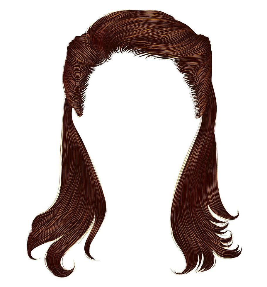 trendy woman long hairs red ginger colors .  beauty fashion .   realistic  graphic 3d.retro vector
