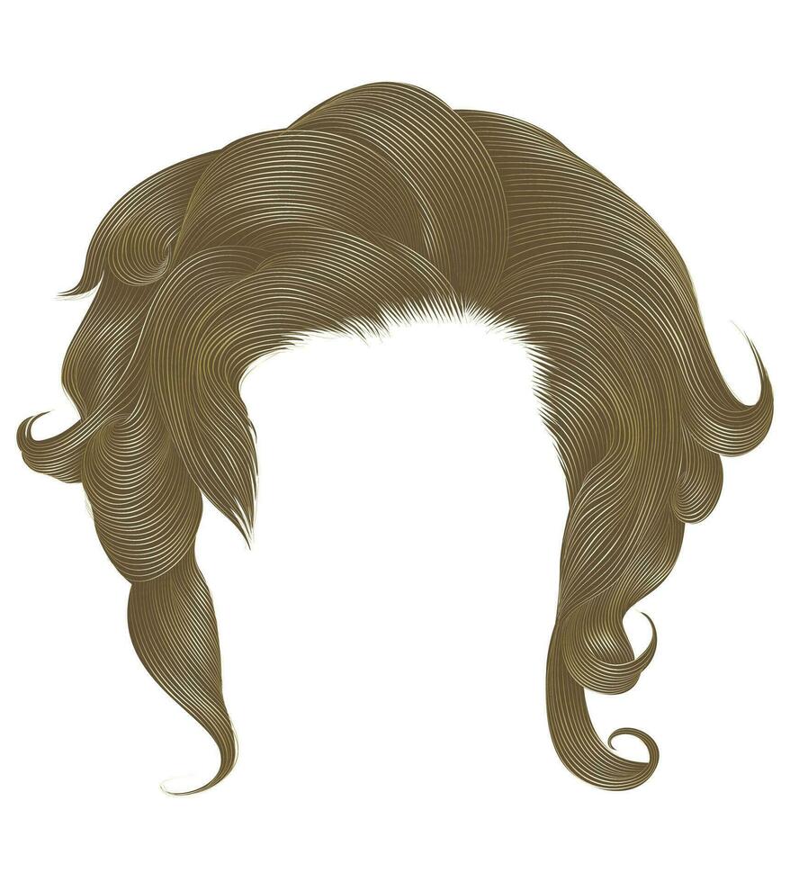 trendy  woman curly hairs blond  light color .  medium length . beauty style . realistic  3d . vector