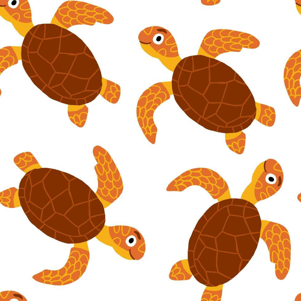 Turtles pattern on white. Underwater animals kids pattern in hand drawn style, nursery background vector