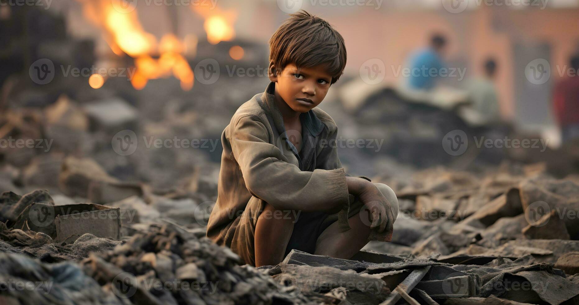 A underage Child is working on harsh condition world  day against child labor ai generative photo