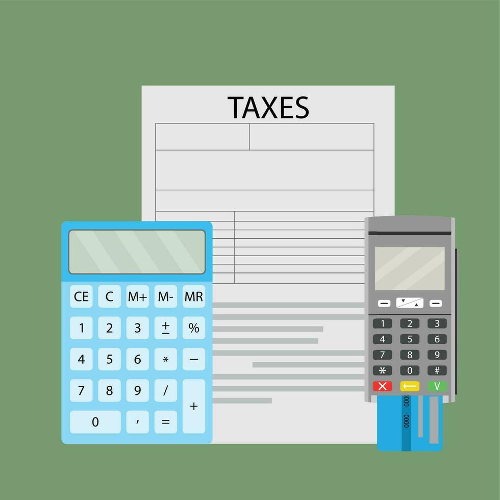 contar y pagar impuestos por banco transferir. impuesto pagar y impuestos plano estilo. vector ilustración