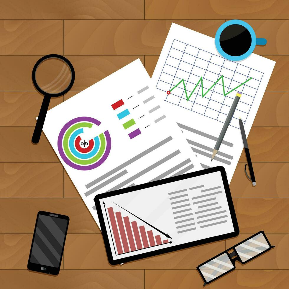 negocio planificación y contabilidad, vector diagrama estadística datos ilustración