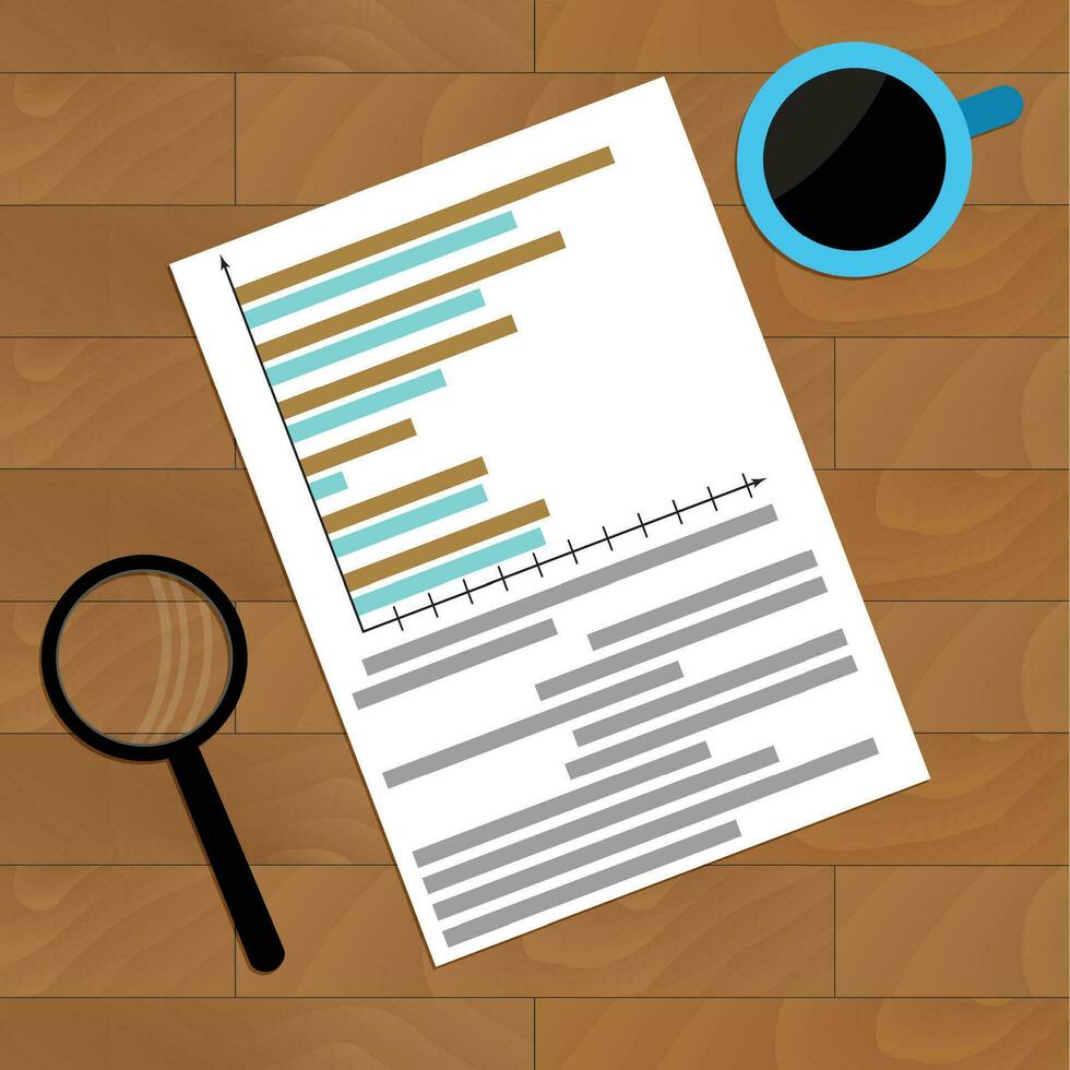 Paperwork with diagram and infochart. Vector accounting report illustration