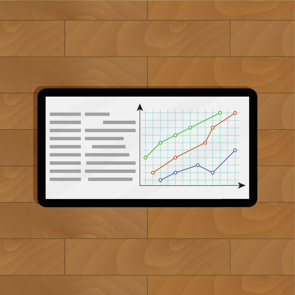 tableta con gráfico. anual estadístico cuadro, vector ilustración
