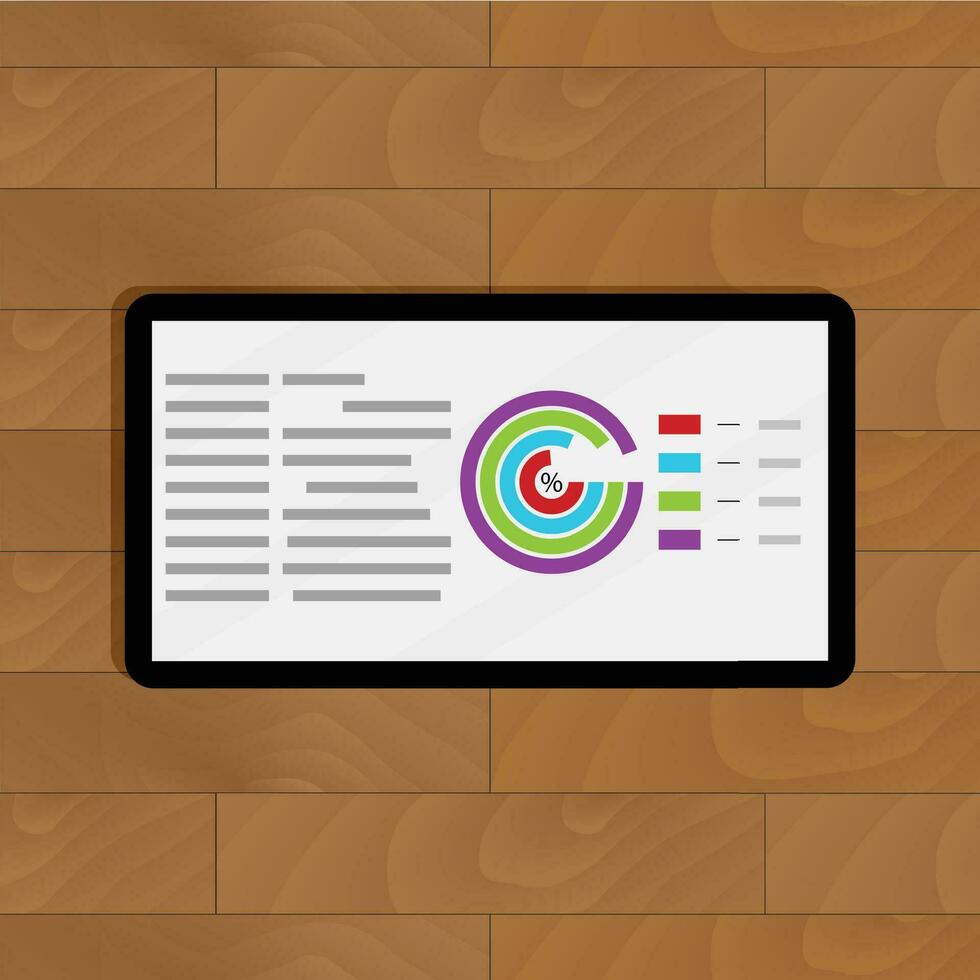 tableta con negocio información presentación Finanzas estadístico, monitor con infochart y diagrama. vector ilustración