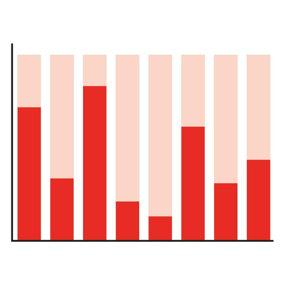 Graphic with red color bars. Diagram market element, vector illustration