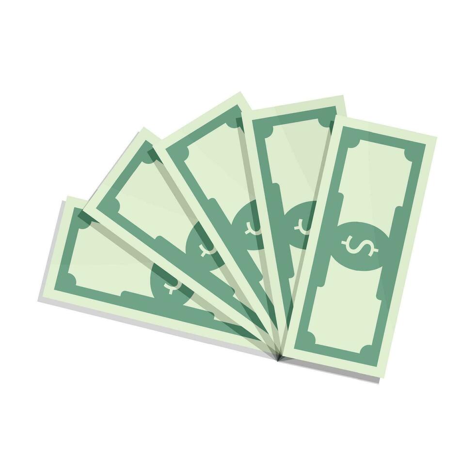 Fan of banknotes. Finance stack dollar icon, vector financial cash illustration