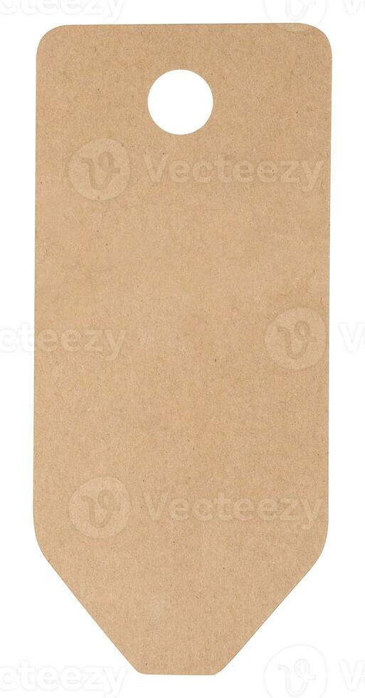 Blank brown rectangular brown paper tag on a white background, template for price, discount photo