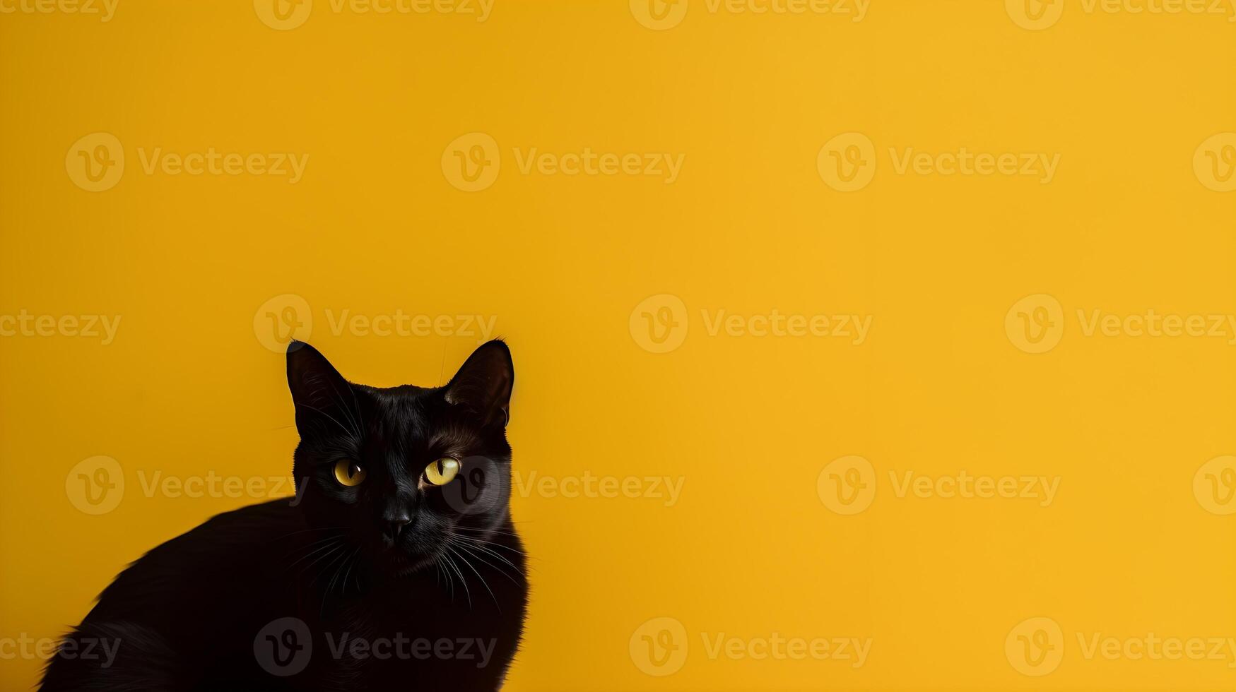 Black cat with yellow background photo