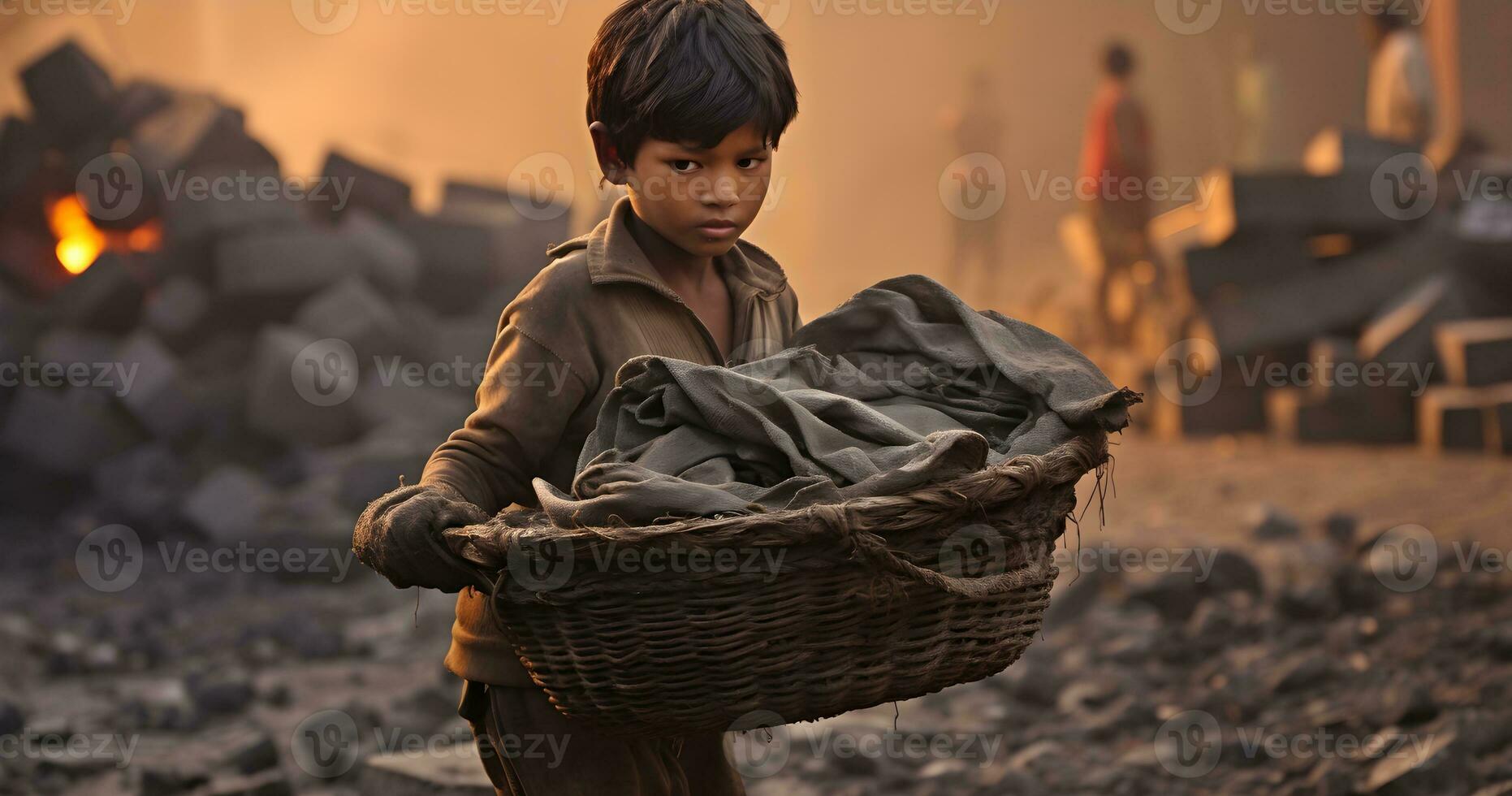 un menor de edad niño es trabajando en duro condición mundo día en contra niño labor ai generativo foto