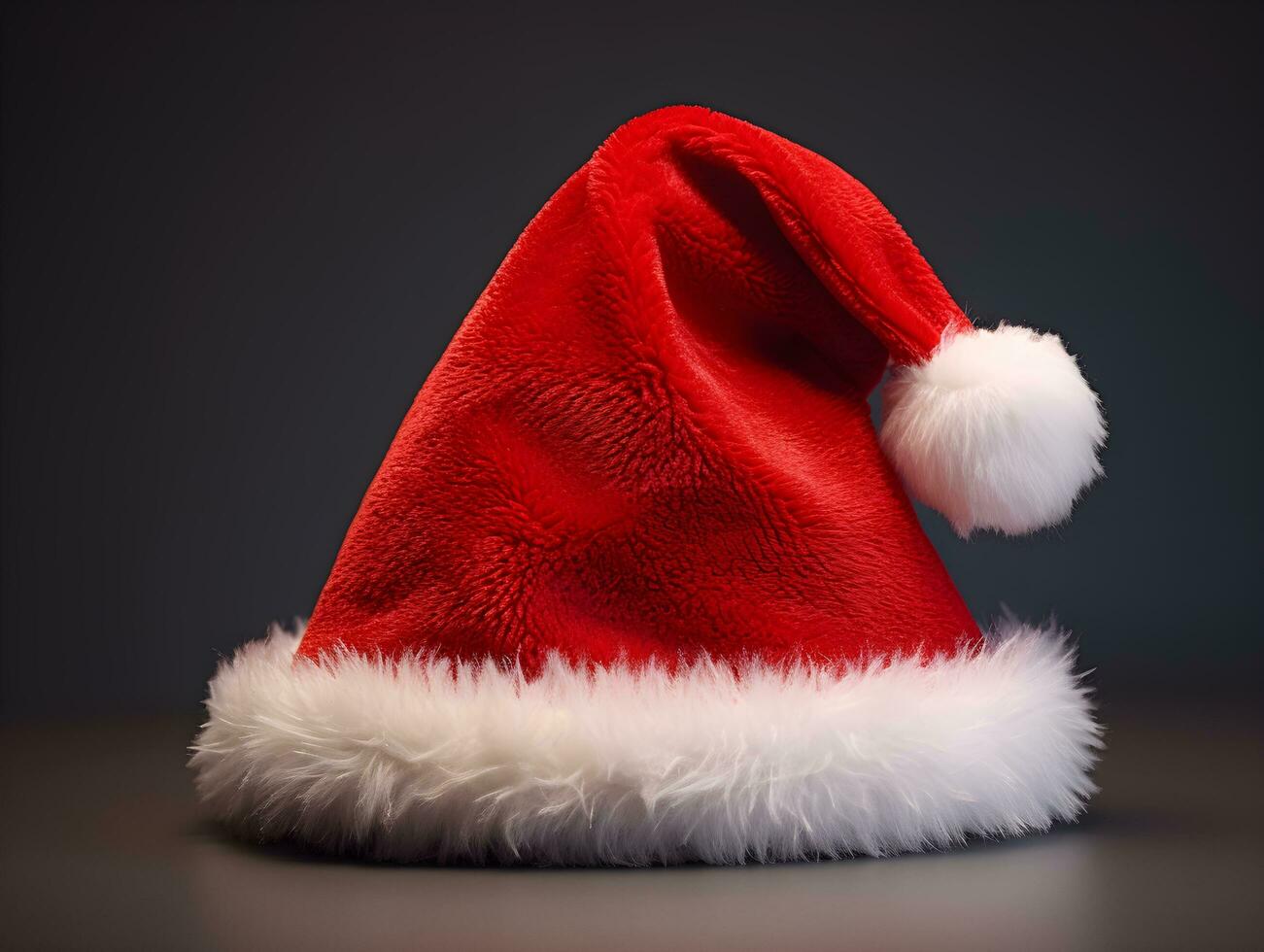 un Papa Noel sombrero es mostrado en un oscuro antecedentes ai generativo foto