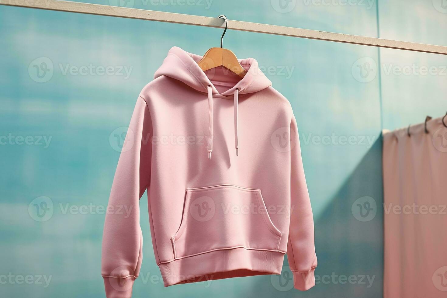 A mock-up of an oversize hoodie with a hood and pocket. AI Generative photo