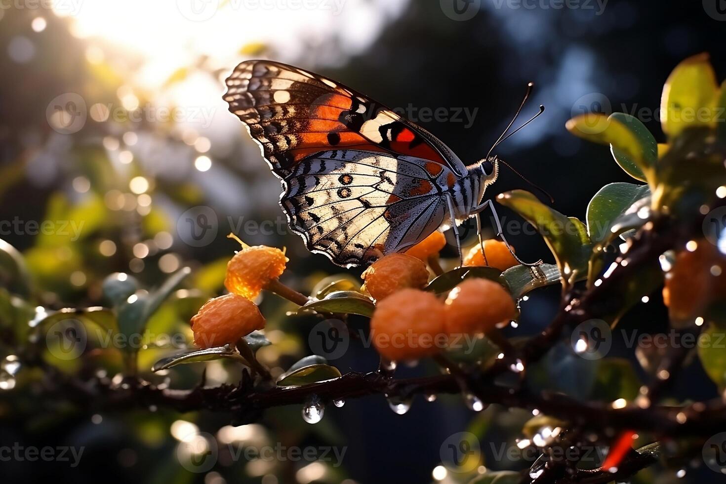 A butterfly sits on a flower. photo