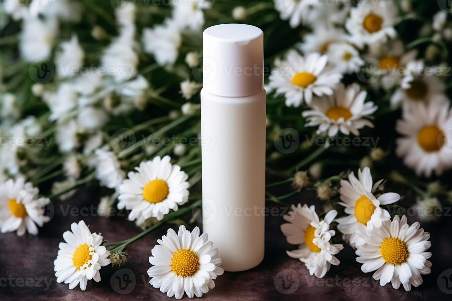 Mock-up tube of white cream in chamomile flowers. photo