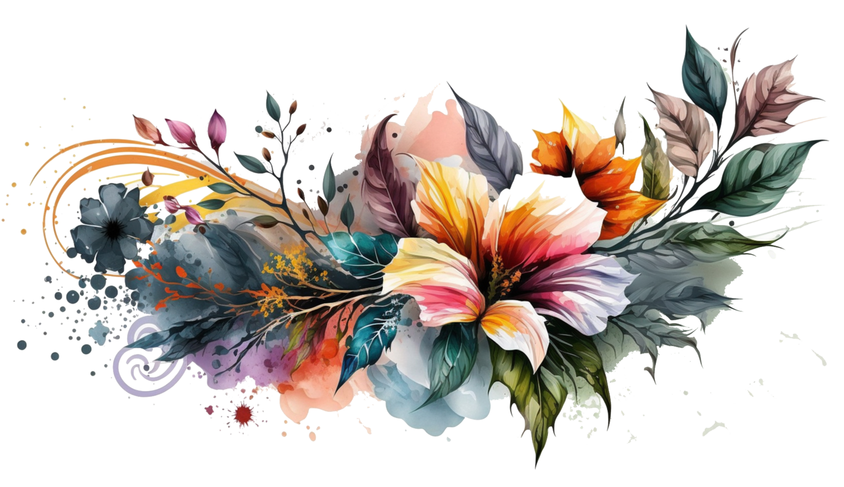Florals Colorful Watercolor Botanical Design Collection png, Ai Generative png