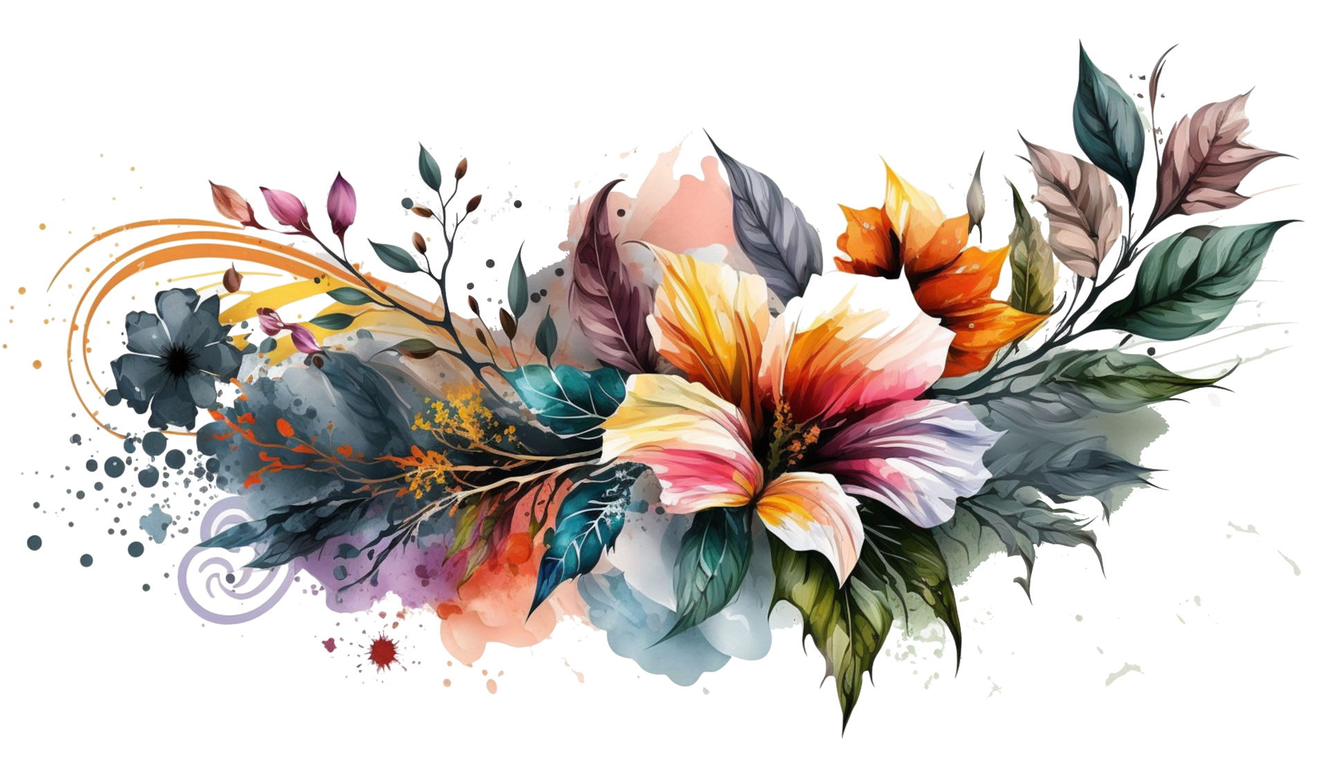Florals Colorful Watercolor Botanical Design Collection png, Ai