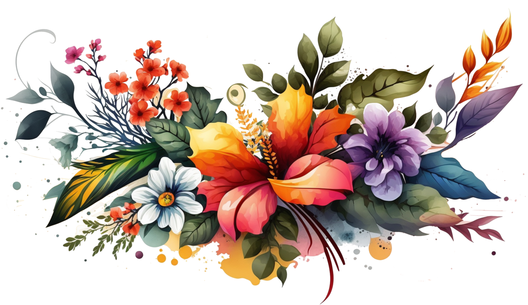 Florals Colorful Watercolor Botanical Design Collection png, Ai Generative png