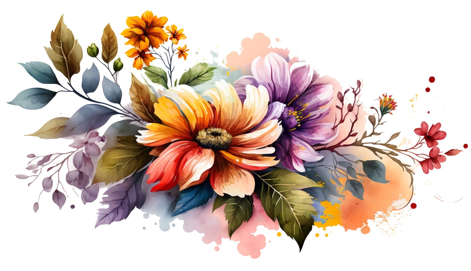 Florals Colorful Watercolor Botanical Design Collection png, Ai
