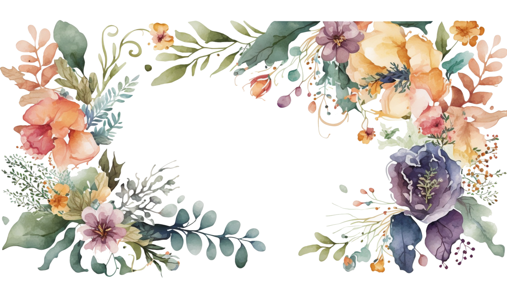Florals Colorful Watercolor Botanical Design Collection png, Ai Generative png