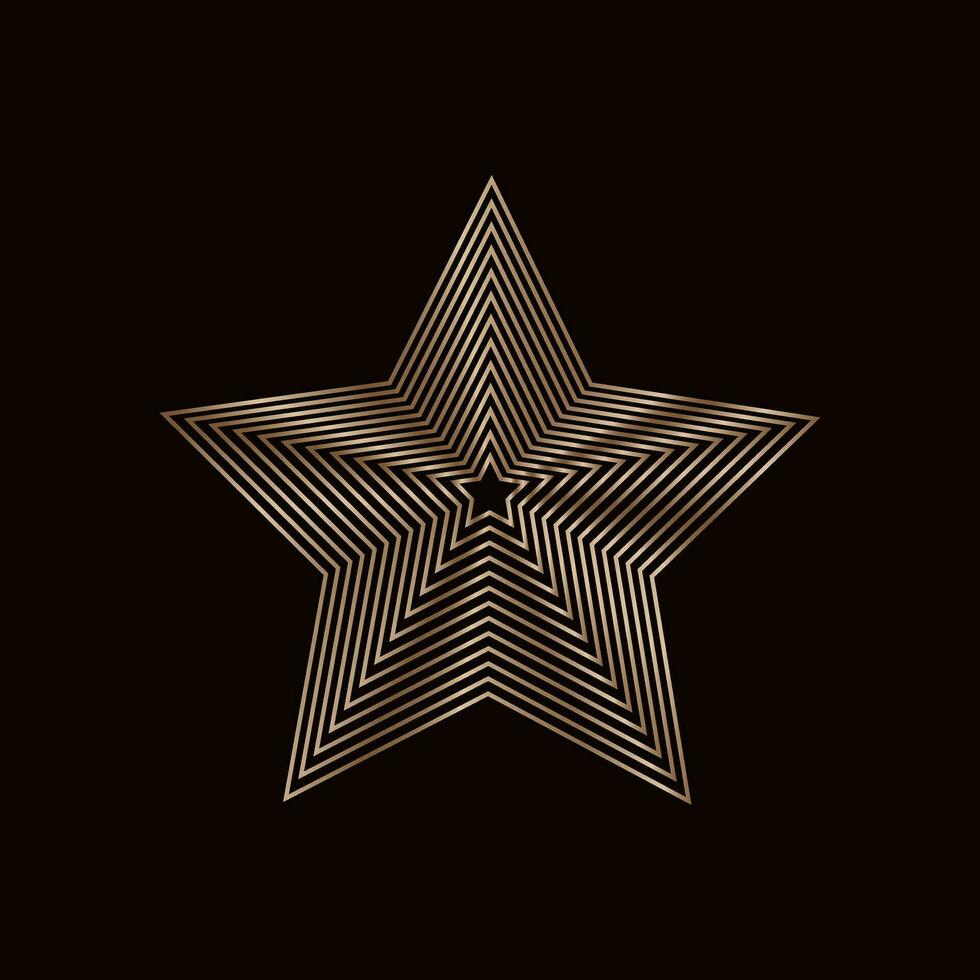 Geometric golden shape star linear. Vector gold design element on black