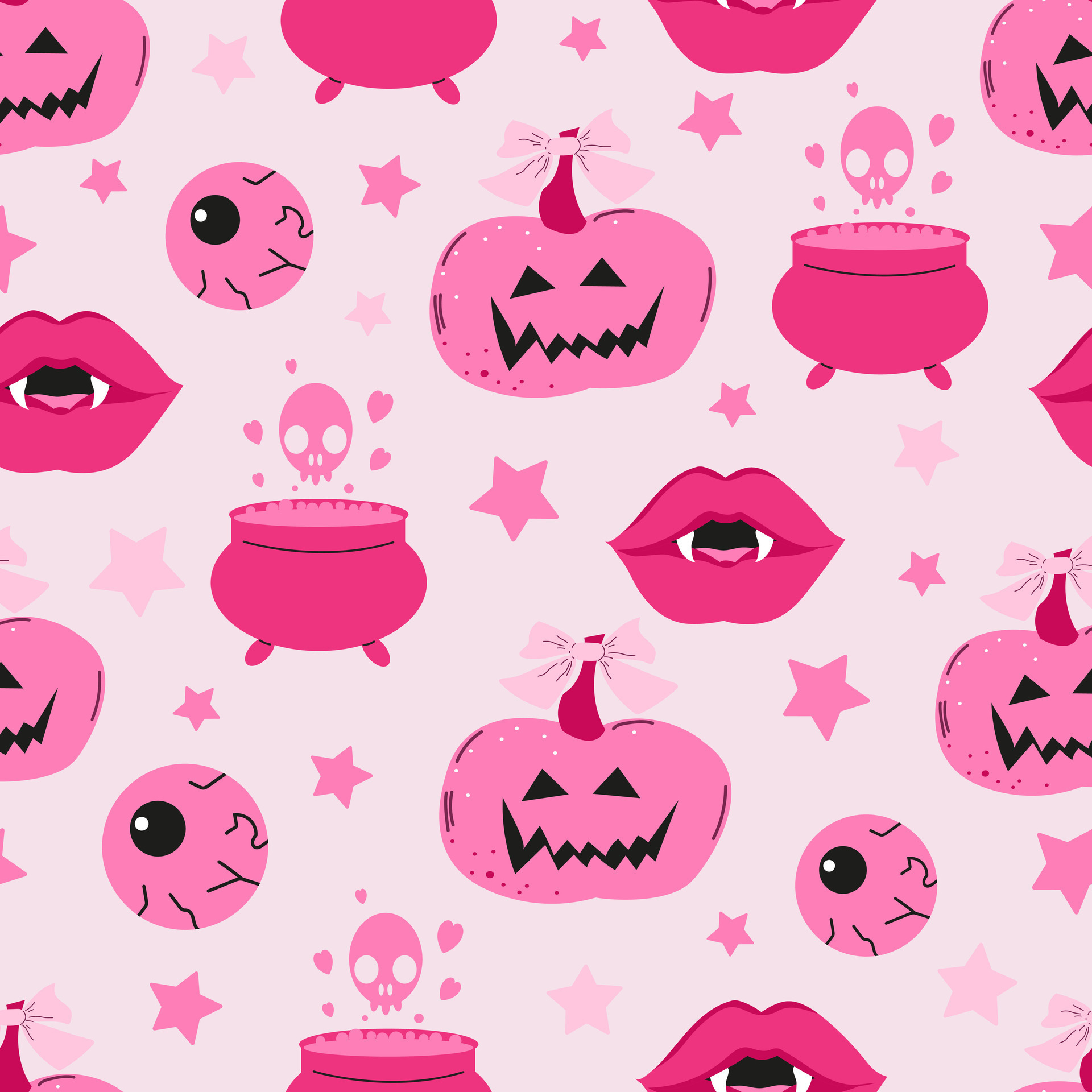 Halloween seamless pattern background design with funny pink pumpkin