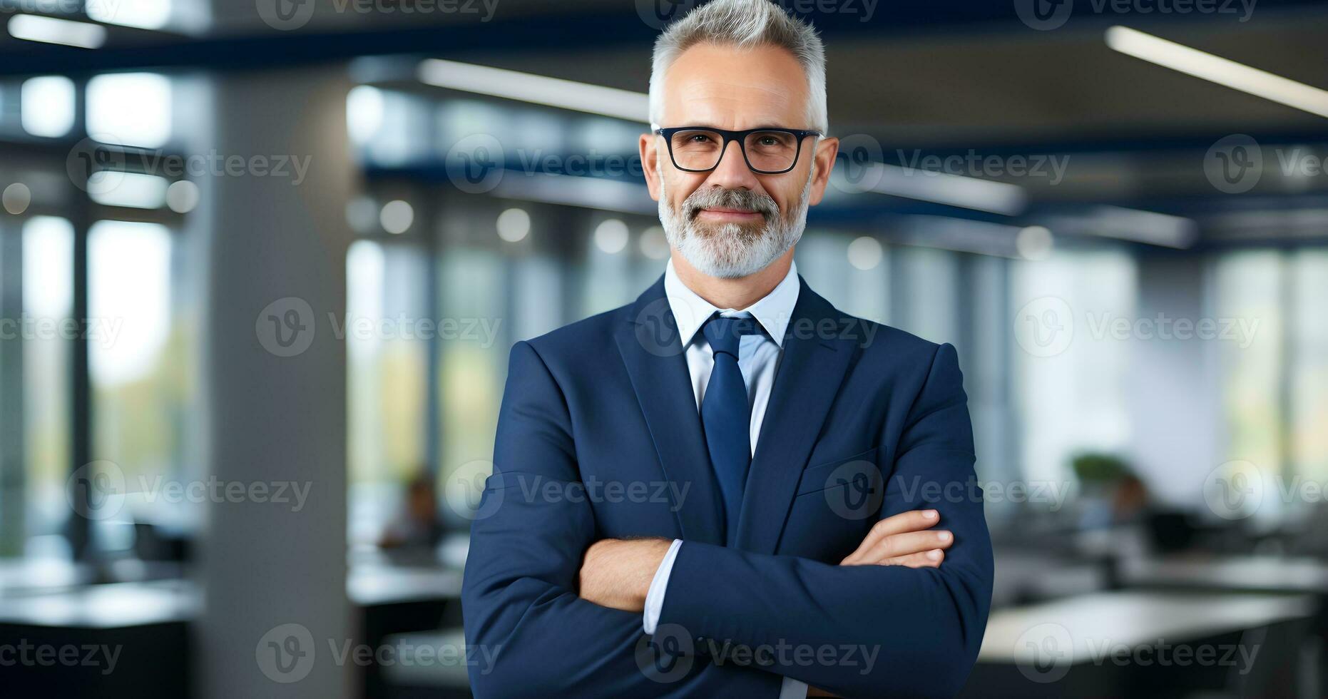 a middle age man in a suit and tie standing in an office ai generative photo