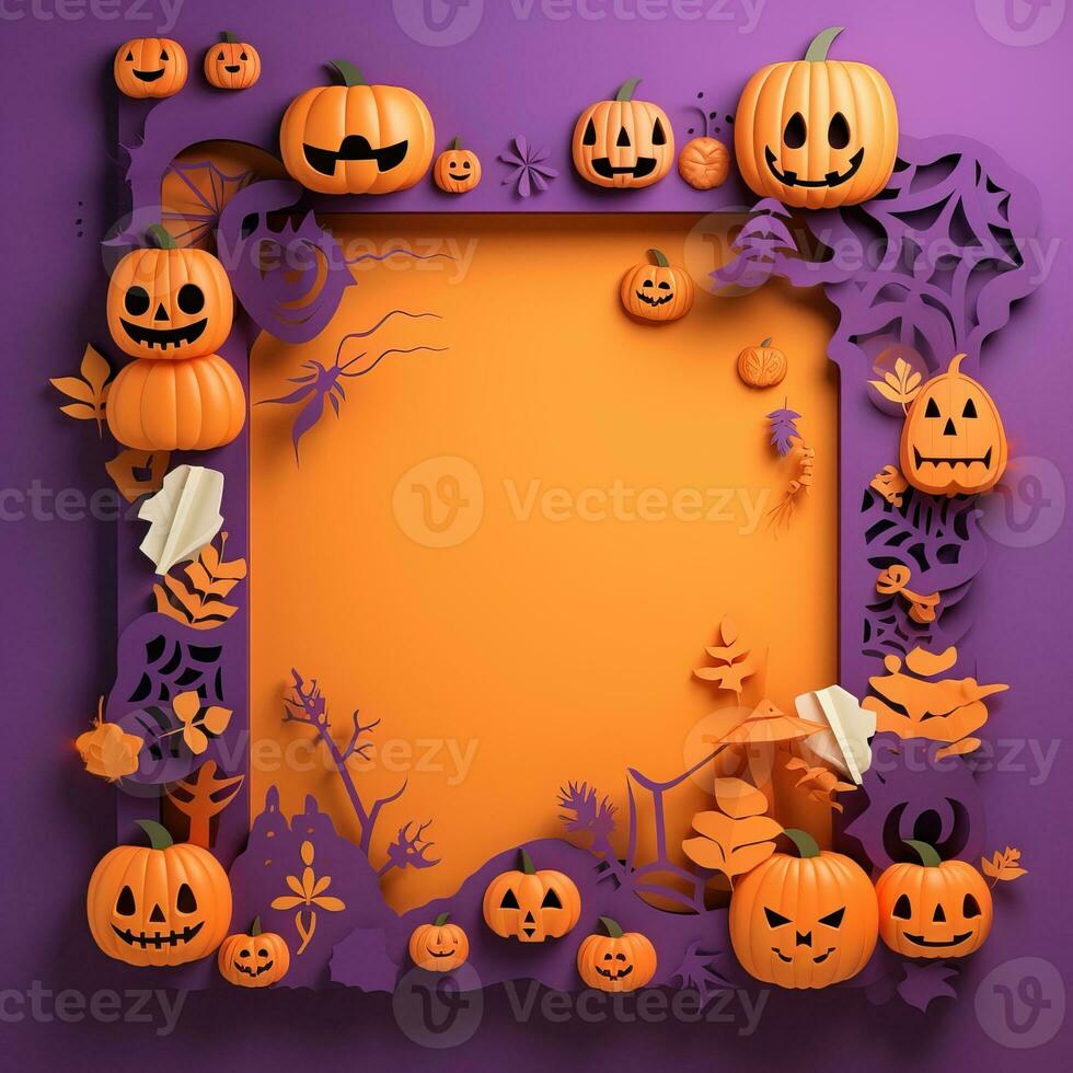 Frame Paper Cut Holloween party card, Halloween text space high quality ai generated image photo