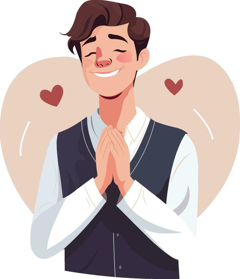 Young man praying vector illustration