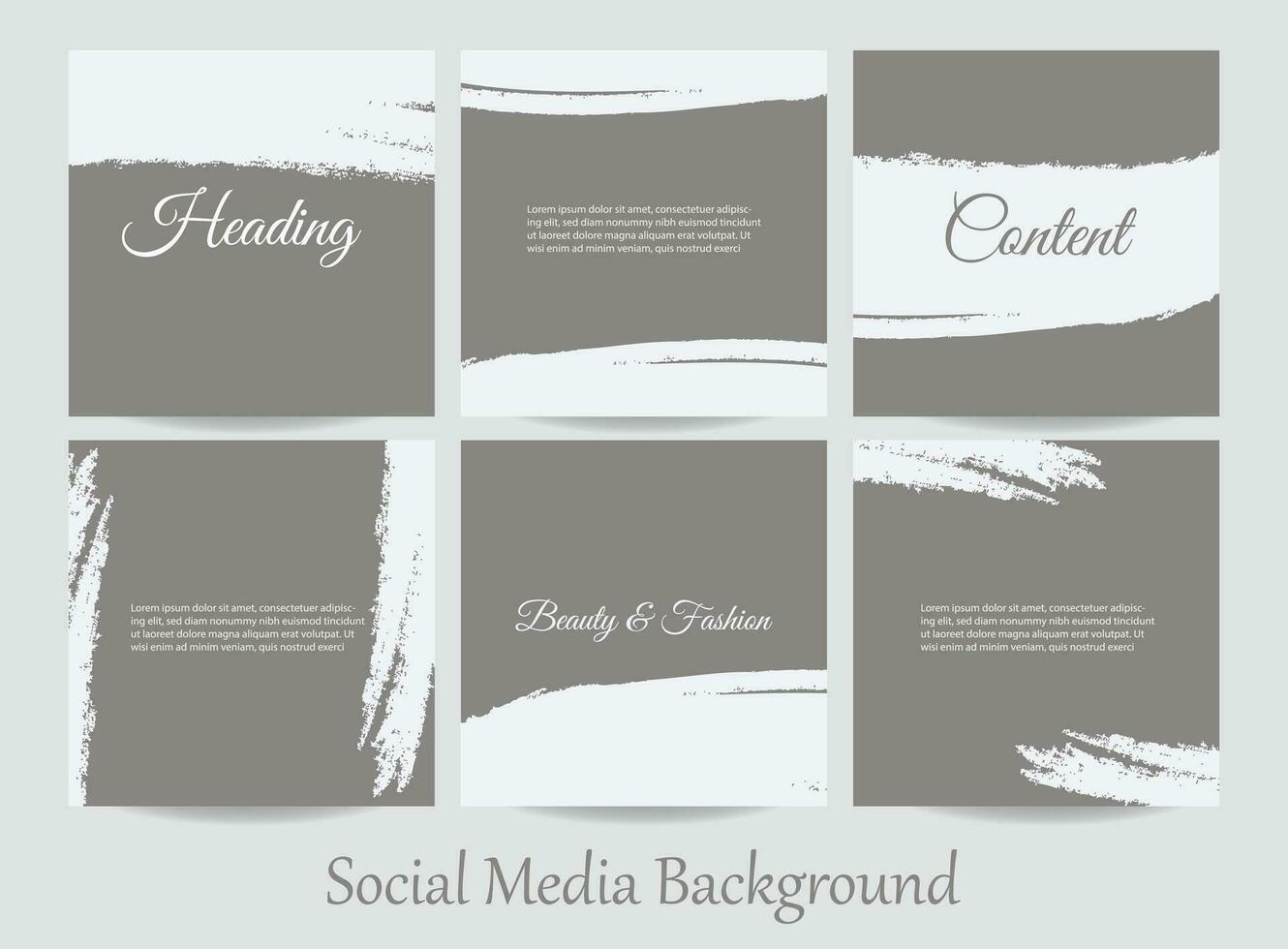 Minimal abstract social media story post feed template. Ripped torn paper texture background layout mockup in gray nude color for beauty, jewelry, restaurant, cosmetics, fashion content vector