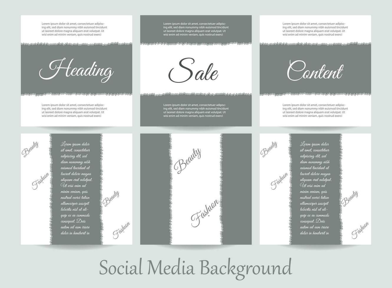 Abstract torn ripe paper long vector banner template. Minimal background with copy space for text. Vector black and white social media cover.