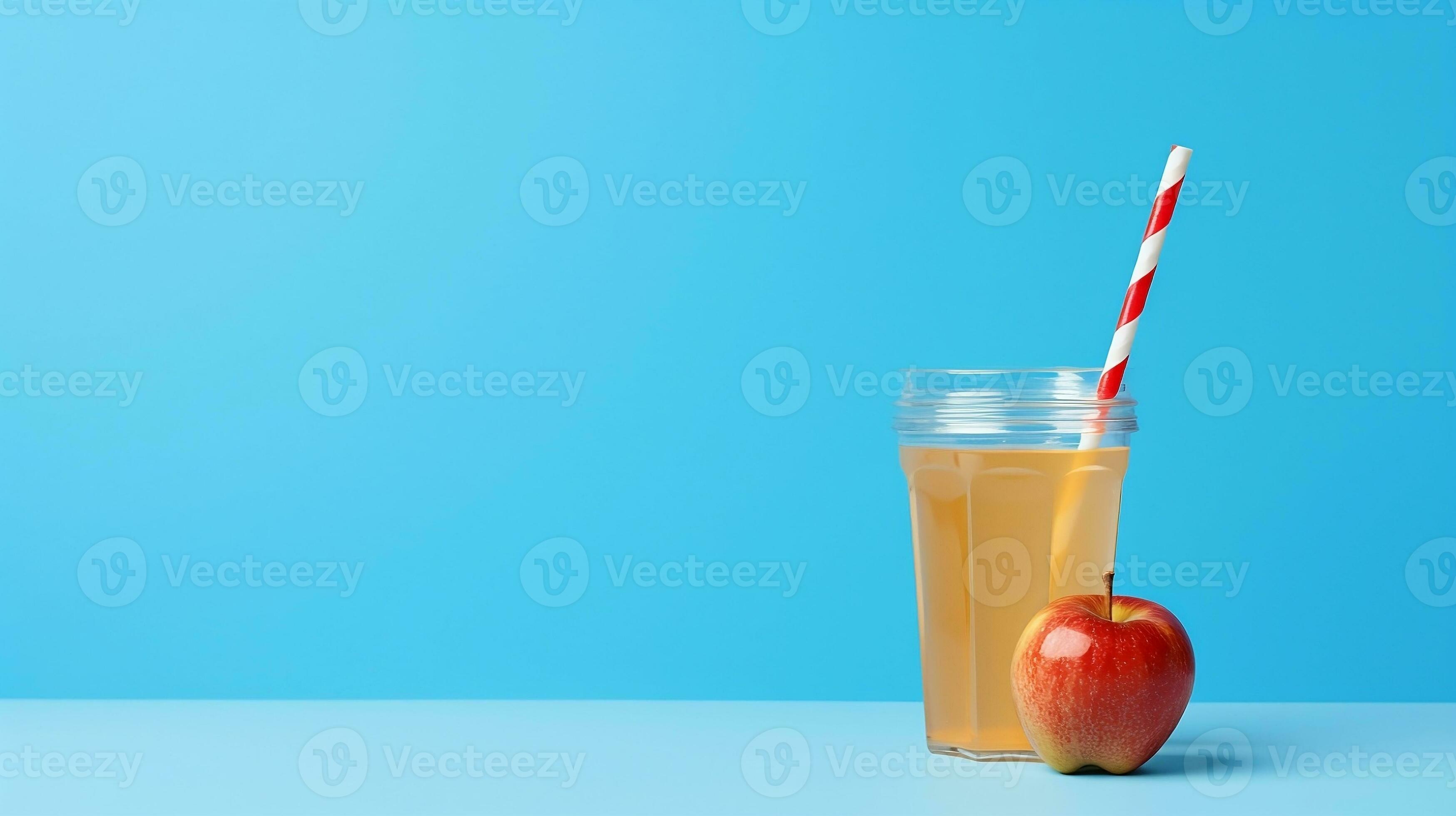 Apple juice in a transparent glass with a straw. AI generated 27530050