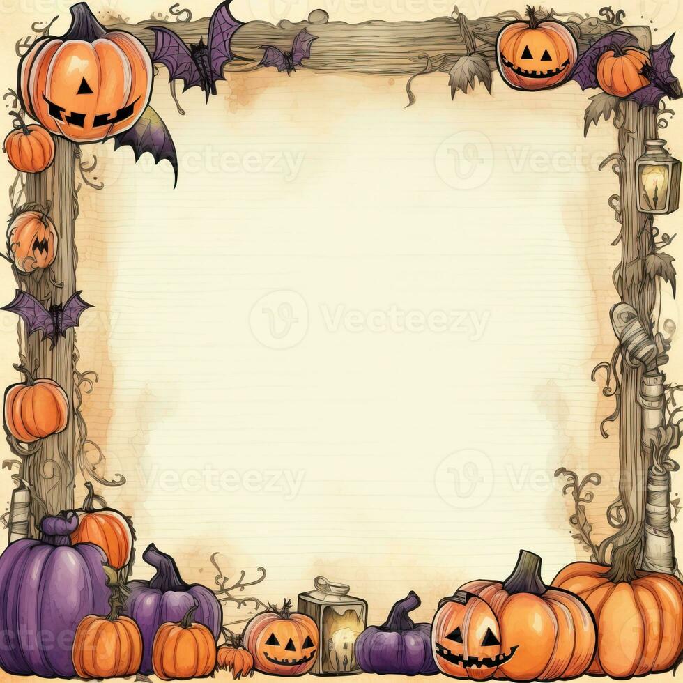 Trick or treat Halloween watercolor frame high quality ai generated image photo