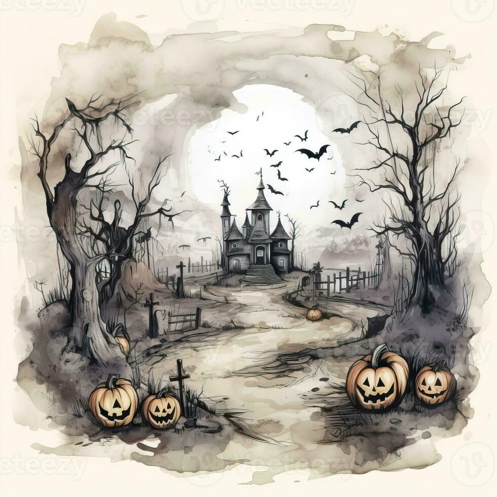 Illustration spooky Halloween card high quality ai generated image photo