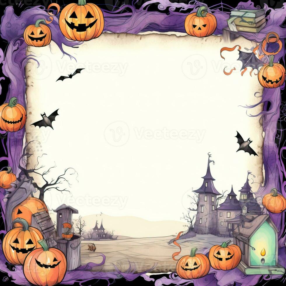 Trick or treat Halloween watercolor frame high quality ai generated image photo