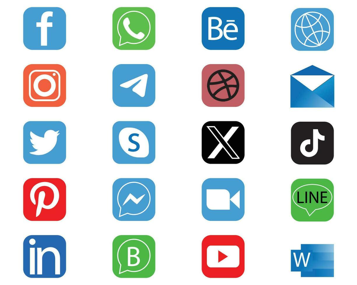 rectángulo social medios de comunicación íconos con nuevo gorjeo icono o social red logos plano vector icono conjunto colección