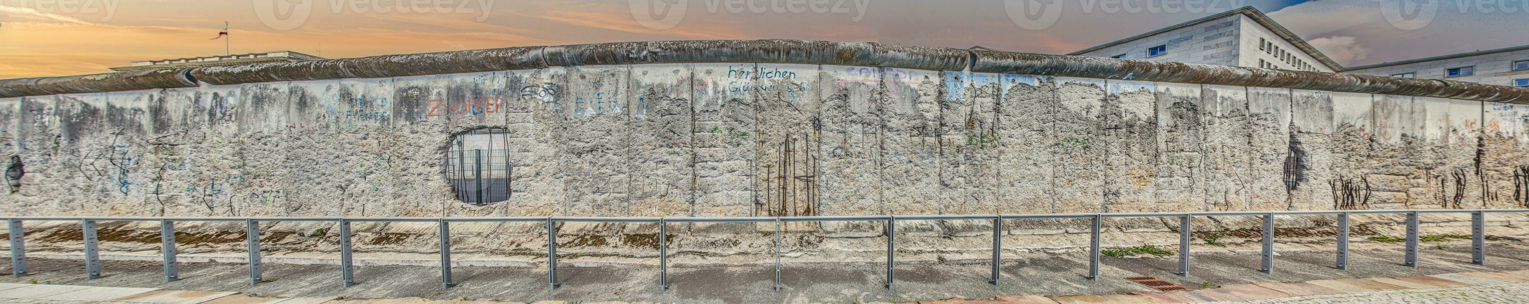 Panoramic image over a remaining part of the Berlin Wall in 2013. photo