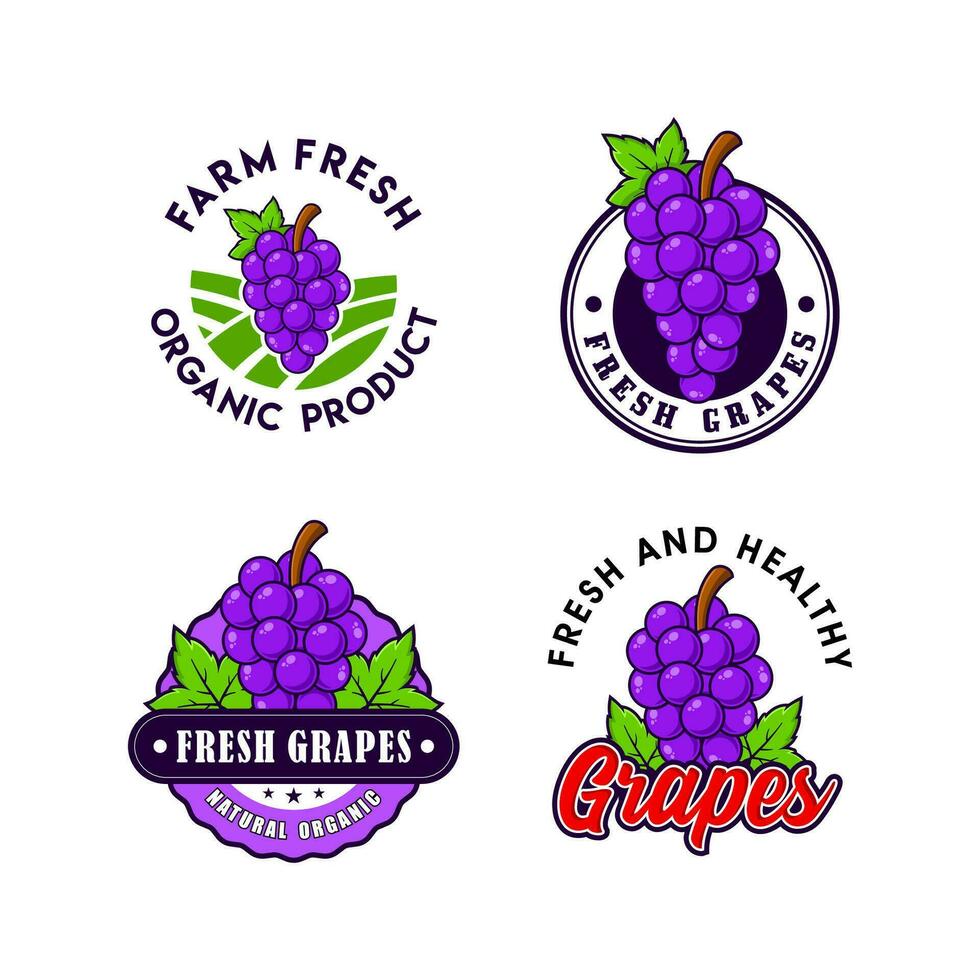 Grapes fruit logo design collection vector