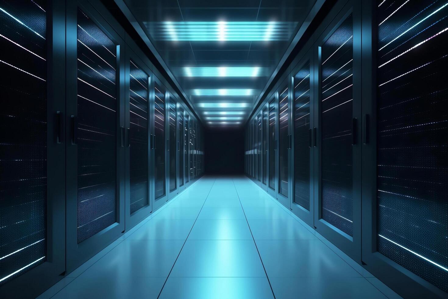 Corridor in server room of cybernetic data center photo