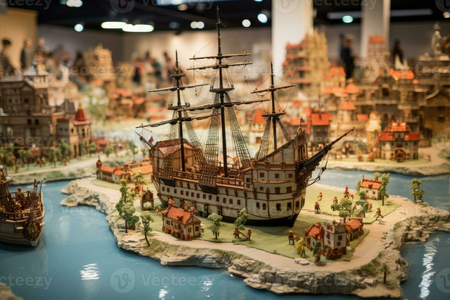 The ship of Christopher Columbus on the map.. generated by artificial intelligence photo
