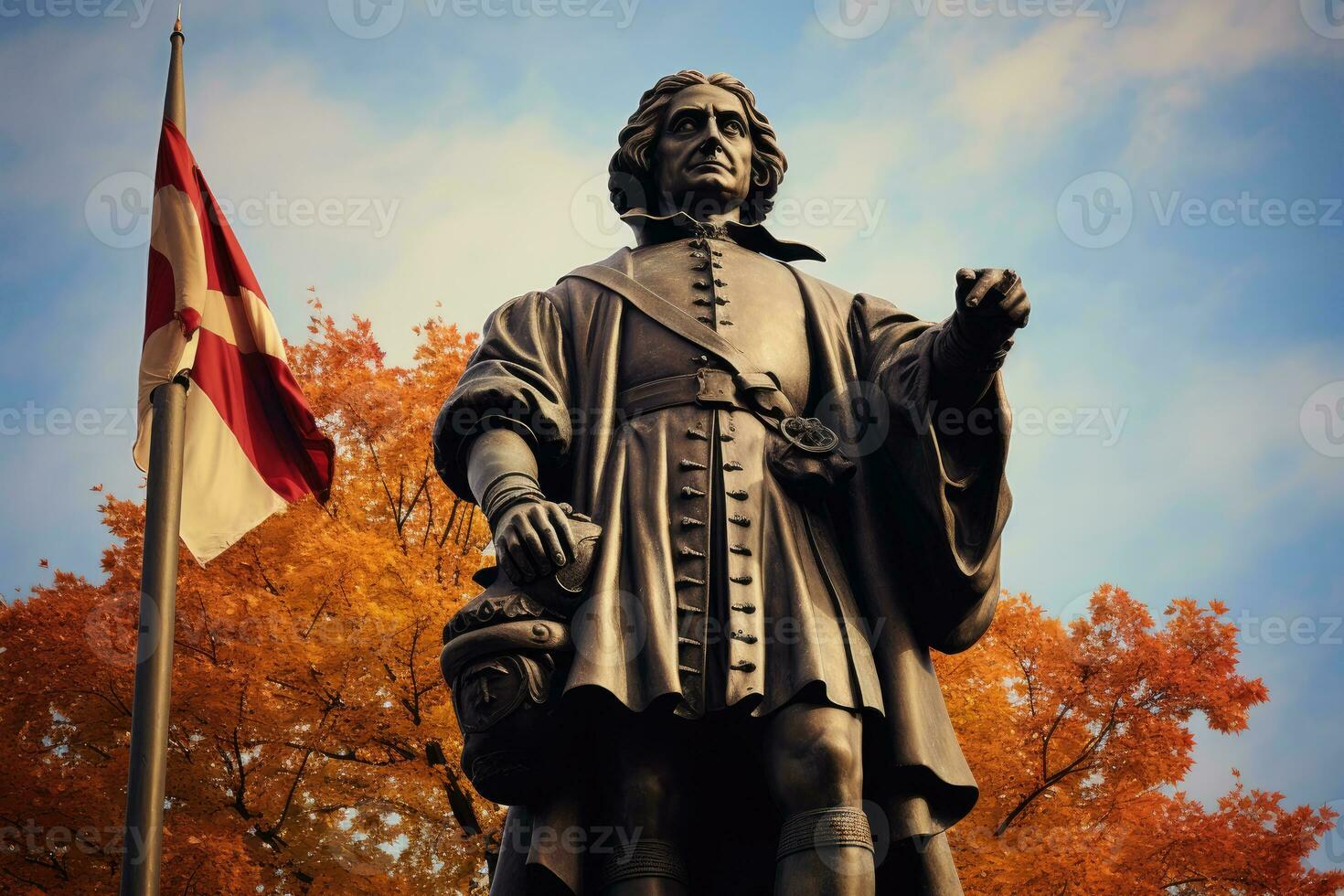 Monument to Christopher Columbus. The concept of celebrating the Day of Indigenous Peoples.. generated by artificial intelligence photo