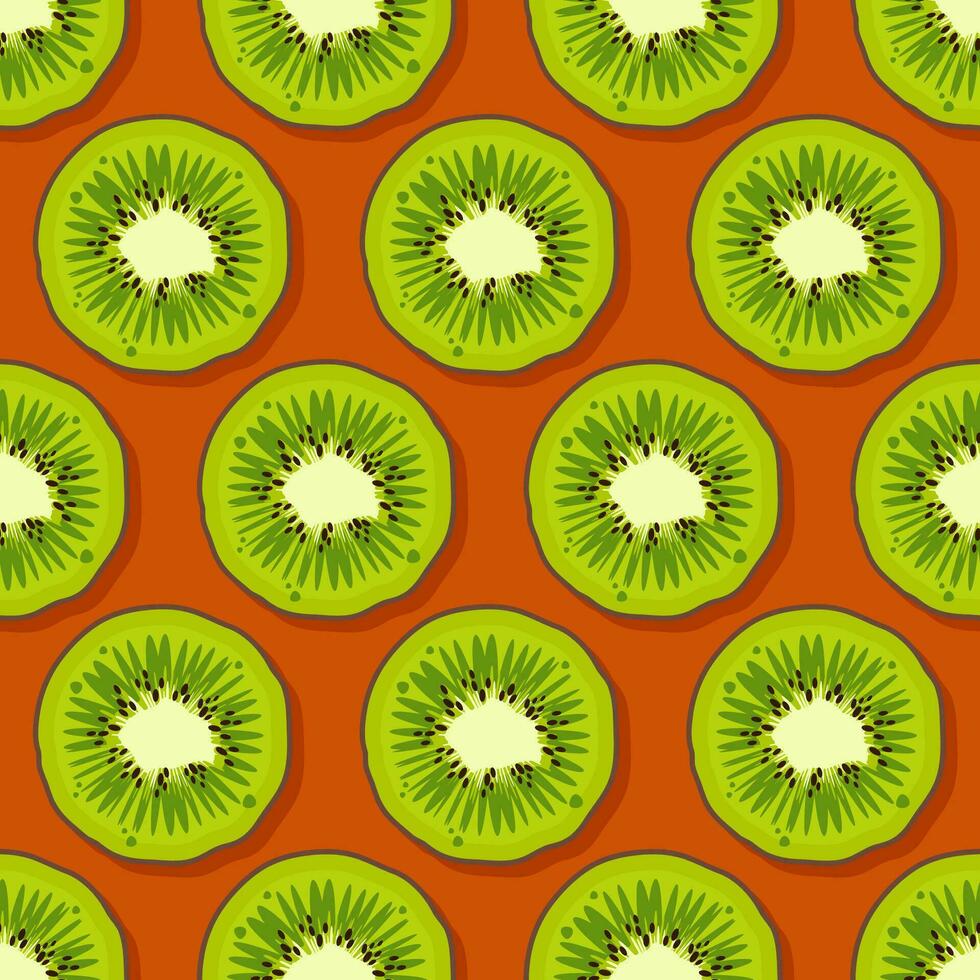 Kiwi fruit pattern. Trendy bright design exotic fruits on orange background. Fresh juicy green Hawaiian fruits. Vector illustration for wallpapers,textile, web, app, notebooks, case, wrapping paper