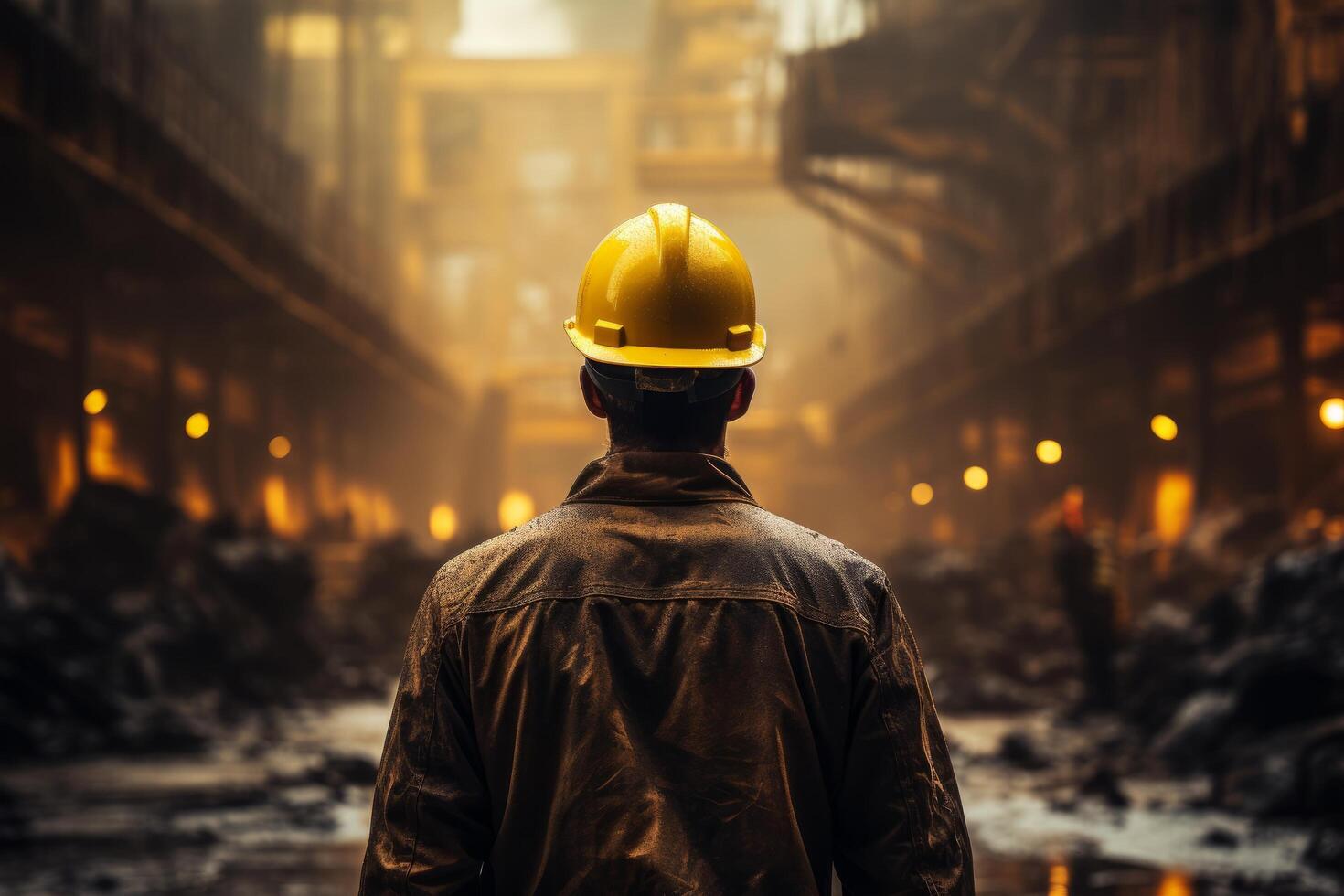 an engineer wearing a helmet and walking to the site, photo