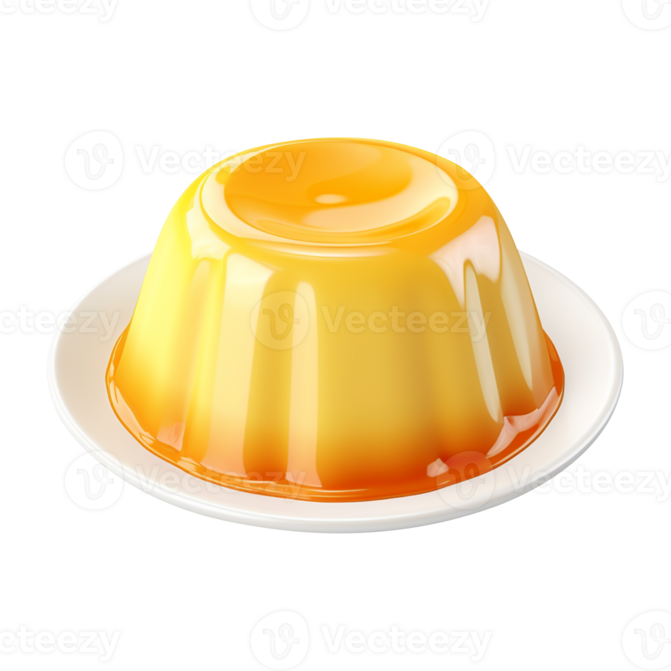 Pudding custard on white plate. AI generative. png