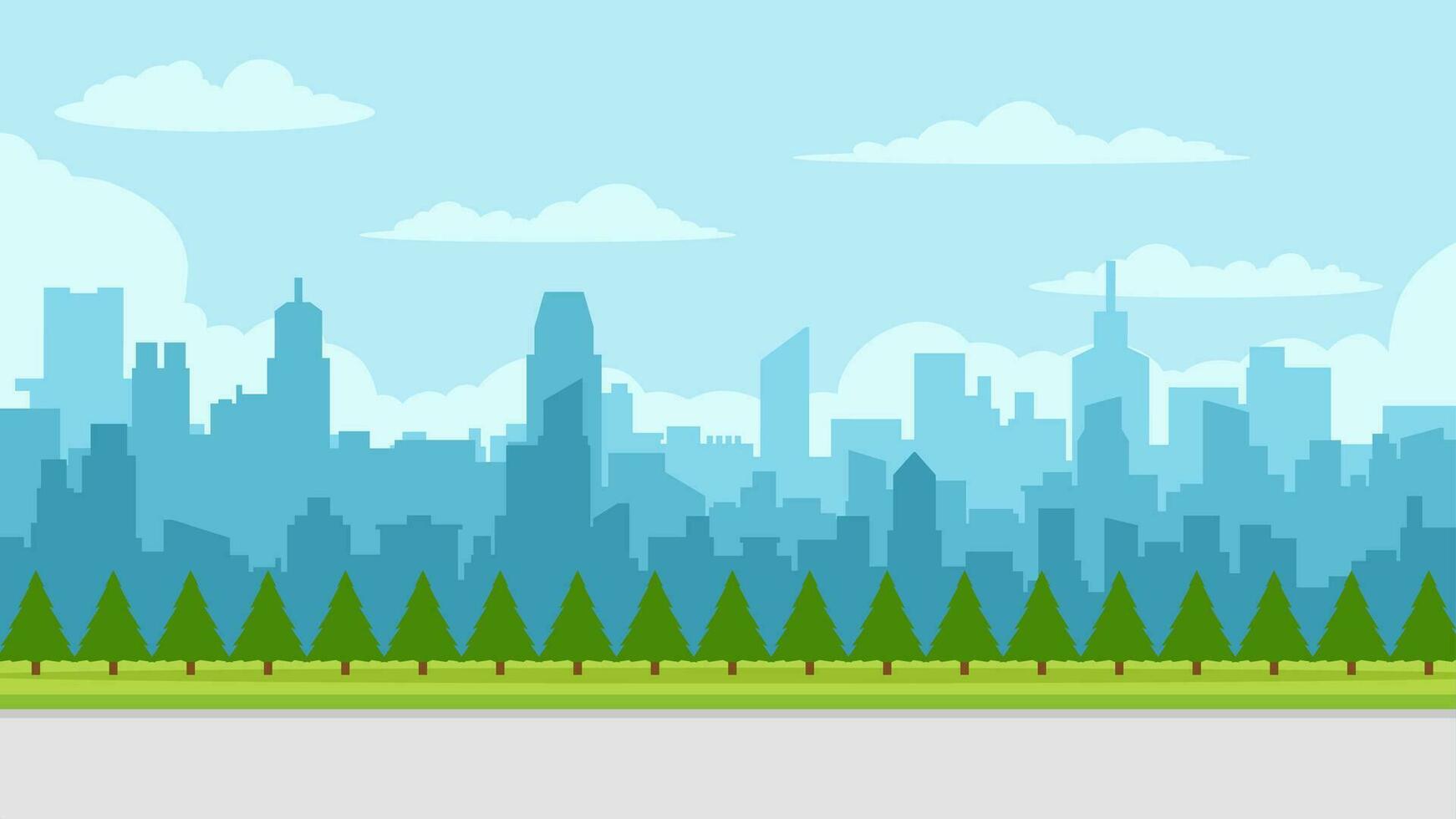 City landscape vector illustration. Urban silhouette with skyline building and clear sky. Cityscape silhouette landscape for background, wallpaper, display or landing page. City environment skyline