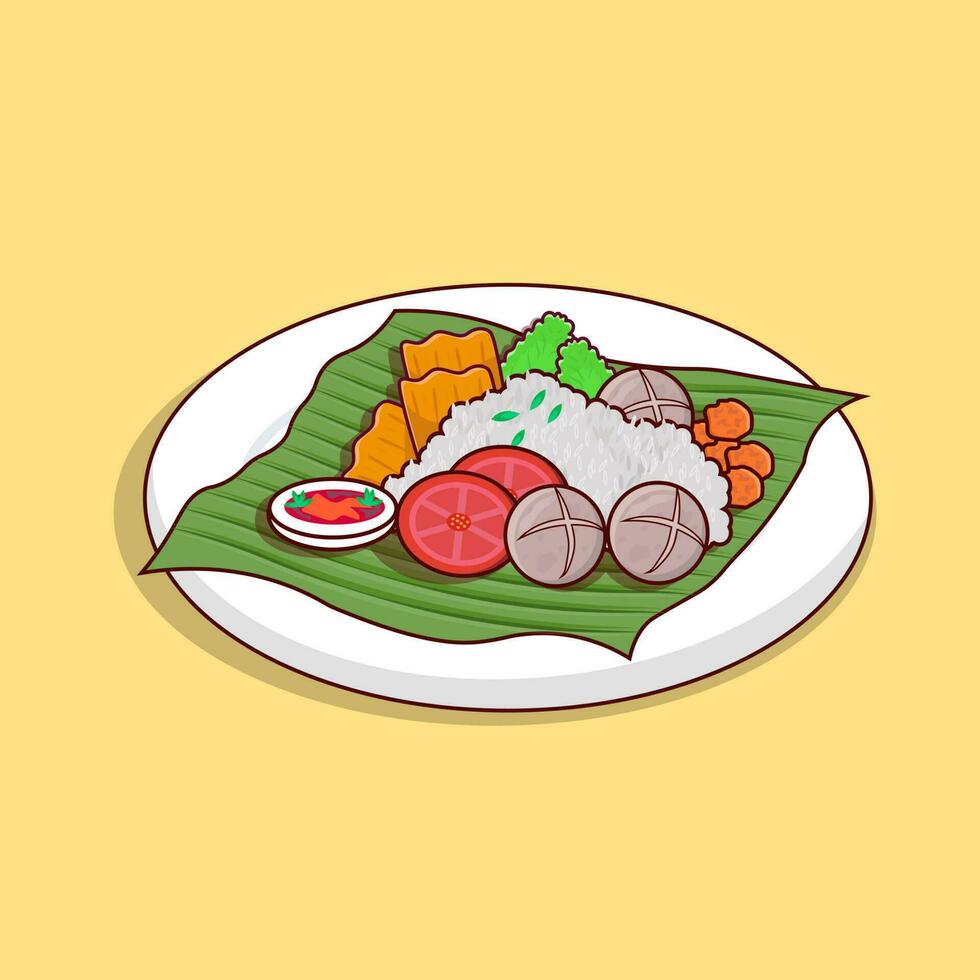 detallado nasi lemak o arroz en plato ilustración para comida icono vector